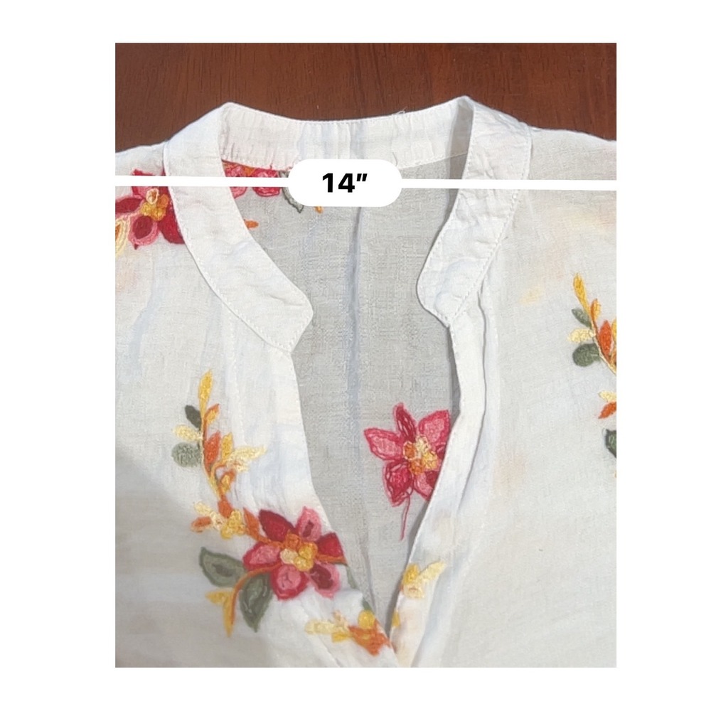 Floral Embroidered Bold Cottagecore Boho Shell Buttons M Mandarin Collar Top - Picture 10 of 12
